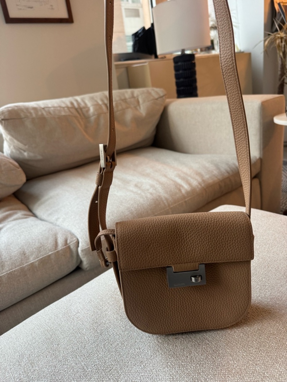 All Saints Brown Pebbled Leather Crossbody with Silver-Tone Clasp